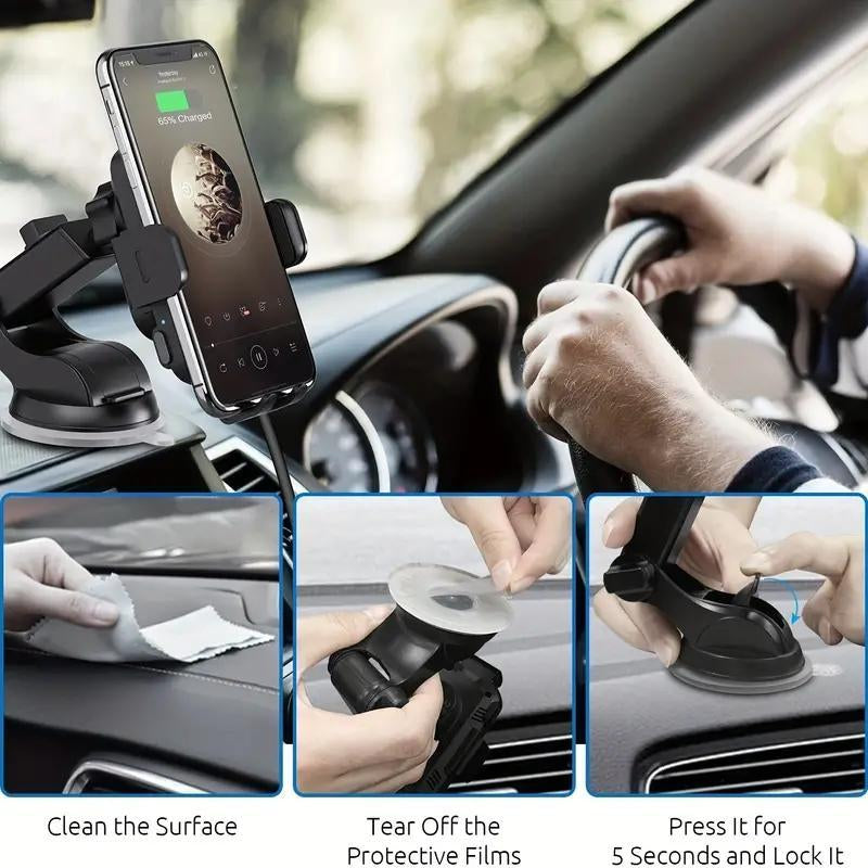 Wireless Car Dashboard Phone Holder Charger, 15W Fast Charging Auto Clamping Car Air Vent Phone Mount Charger, Compatible with Iphone Samsung Galaxy