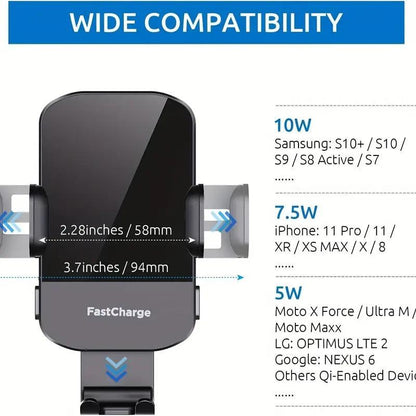Wireless Car Dashboard Phone Holder Charger, 15W Fast Charging Auto Clamping Car Air Vent Phone Mount Charger, Compatible with Iphone Samsung Galaxy